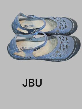 JBU Wildflower Denim Blue Mary Jane Leather Hook and Loop Strap Shoes Womens 8.5